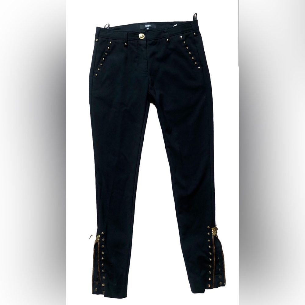 VERSUS by Gianni Versace Black Slim Pants with Gold Stud and Zipper detail Sz0